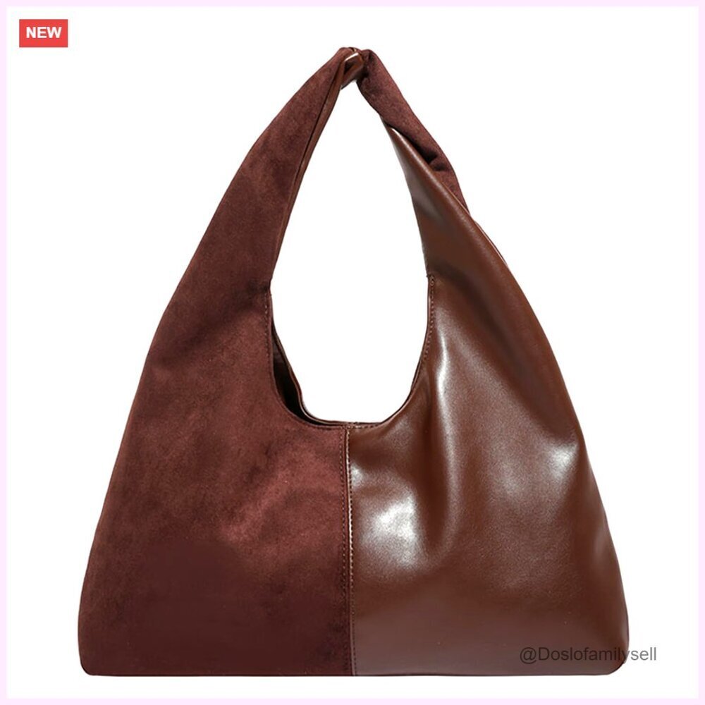 Suede Hobo Bag Slouchy Tote Handbag Trendy Splicing Leather Women's Accessory